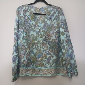 Talbots Paisley‎ Roll Up Sleeves Blouse L